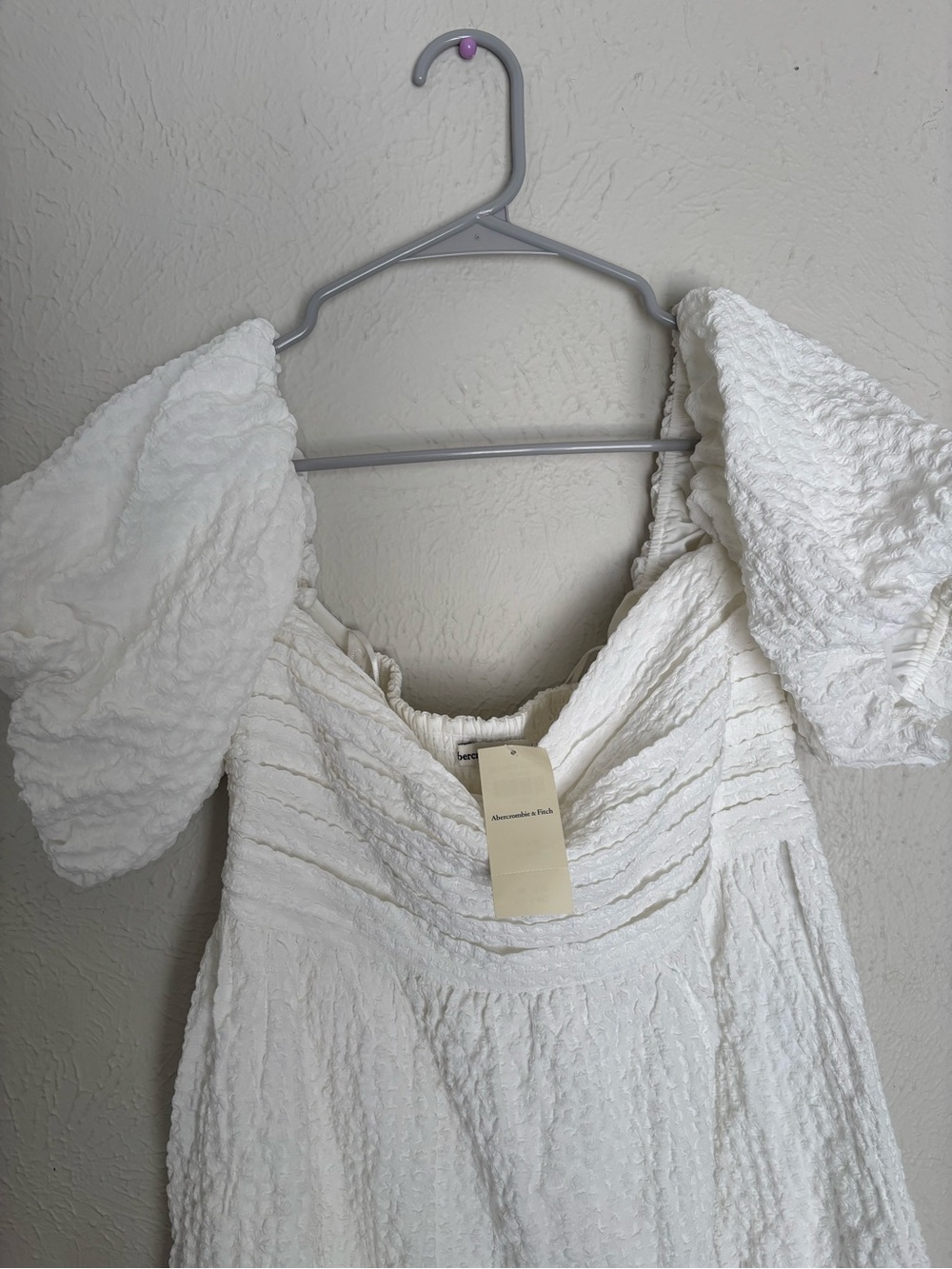 Abercrombie & Fitch White Textured Puff-Sleeve Square-Neck Tunic